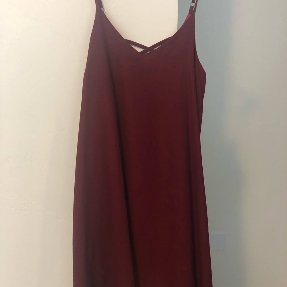 Burgundy midi dress.